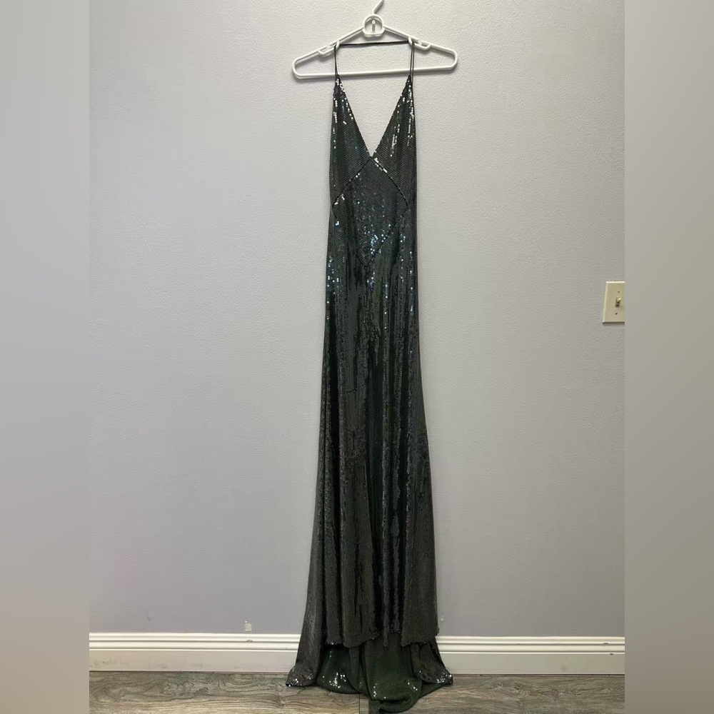 Alex Perry Backless Sequin Dress Olive